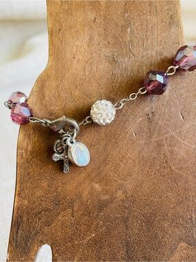 Sparkling Purple Crystal Beaded Rosary Religious Charms Bracelet